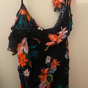Old Navy Black one shoulder tank with Floral Accents